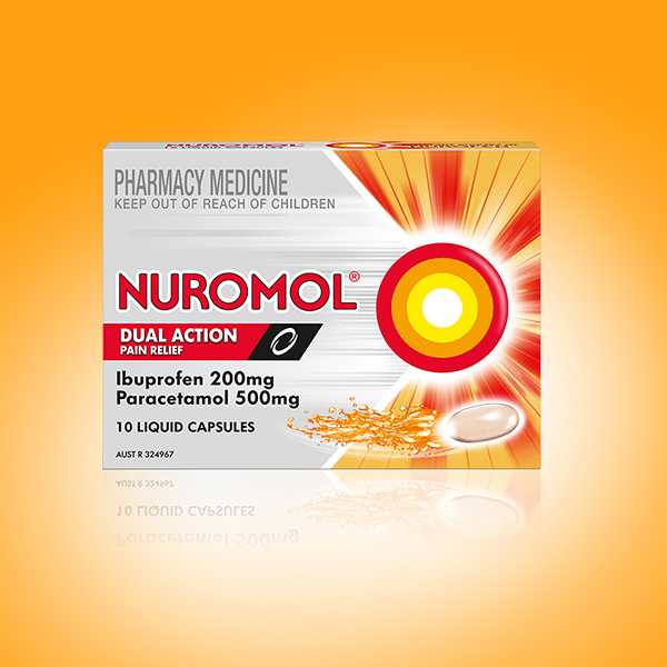 Buy Nuromol Strong Pain Relief Liquid Capsules 200mg Ibuprofen/500mg